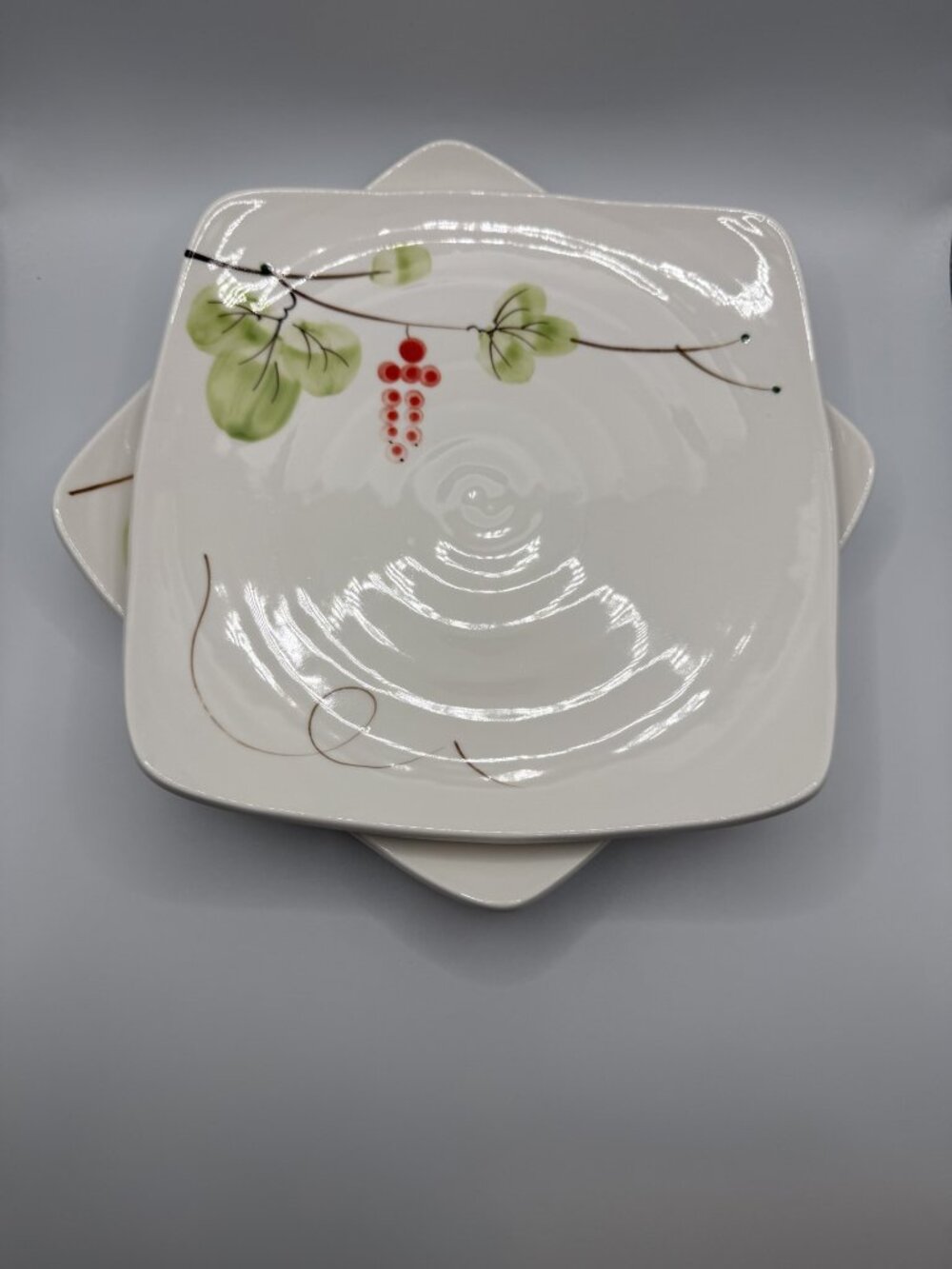 VTG Hand Painted Square Made in Korea Plate Set/2